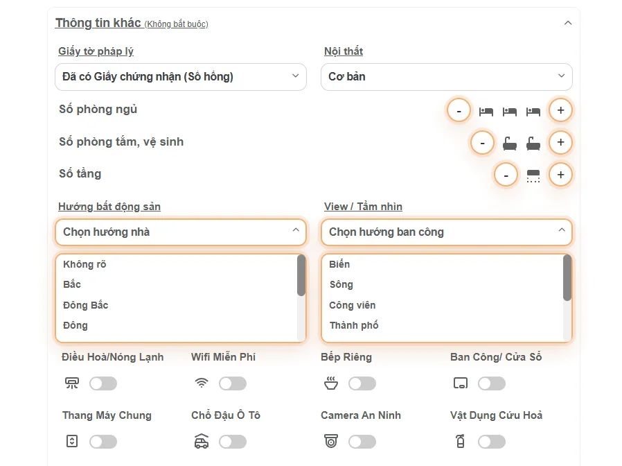 Chọn tình trạng nội thất
